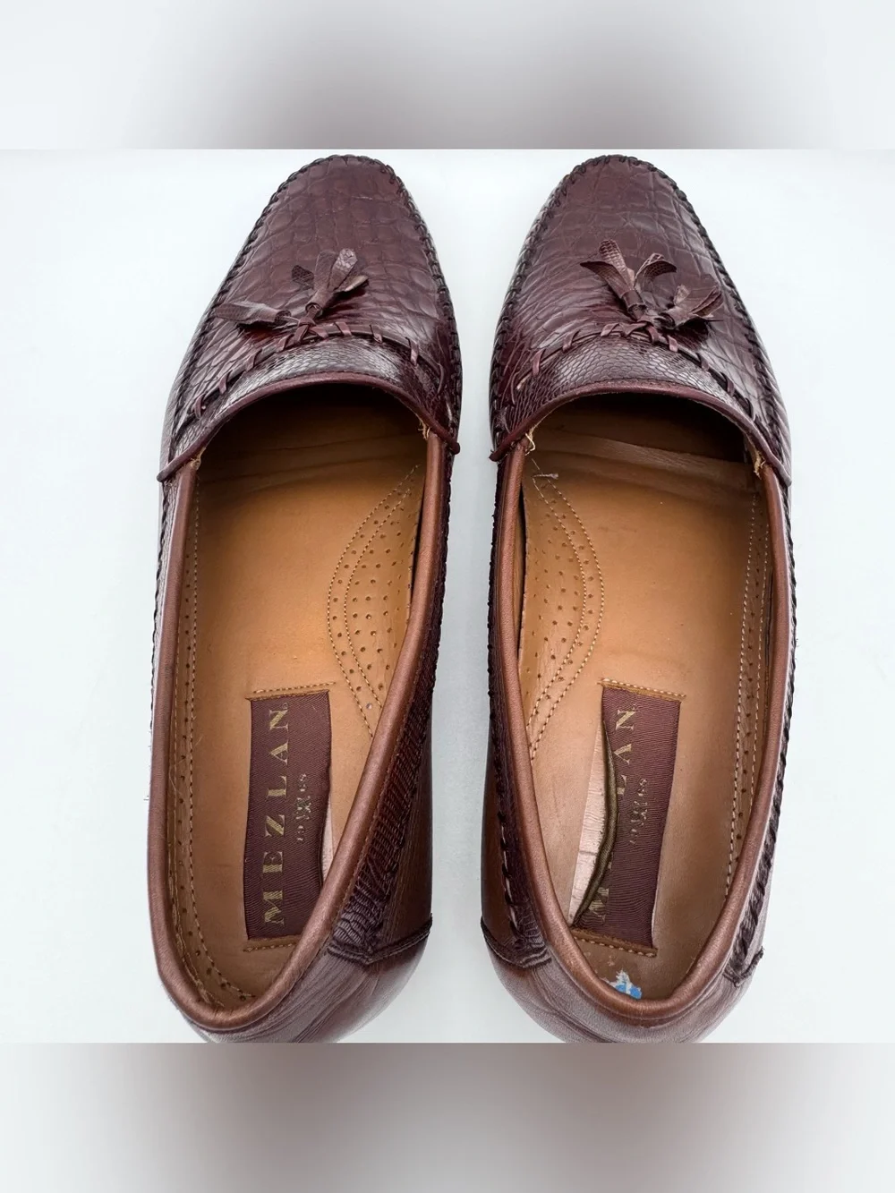 Mezlan Genuine Crocodile Brown Leather Tassel Slip-On Loafers Men's Size 10 M